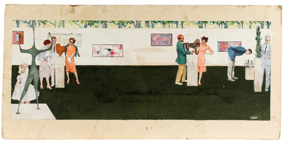 Don Neiser comparable auction result: don neiser american 1918 2009 figures in an art gallery casein on illustration board