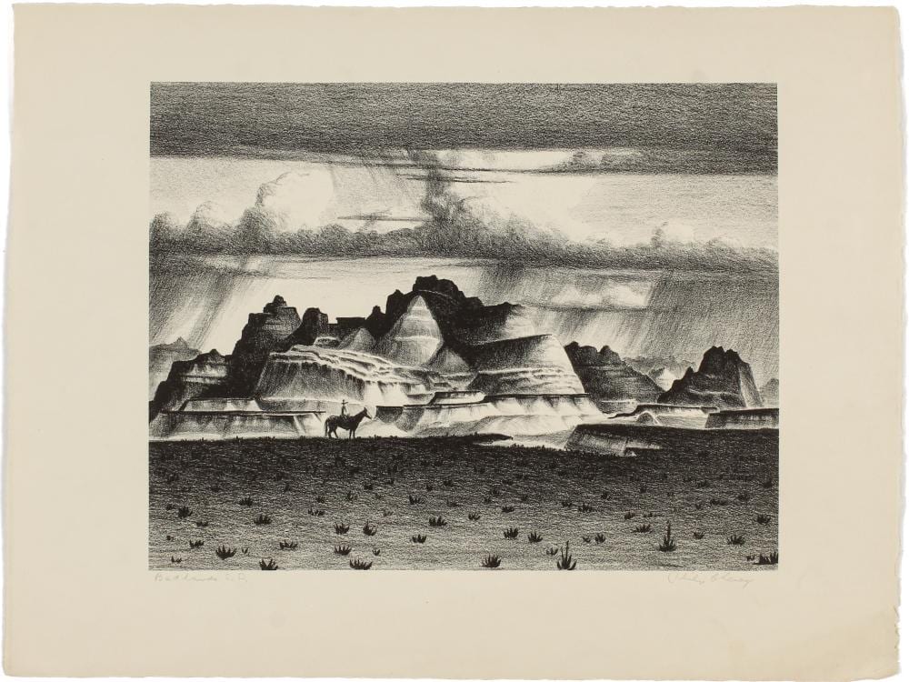 Philip Cheney comparable auction result: philip cheney american 1897 1992 badlands s d signed lithograph