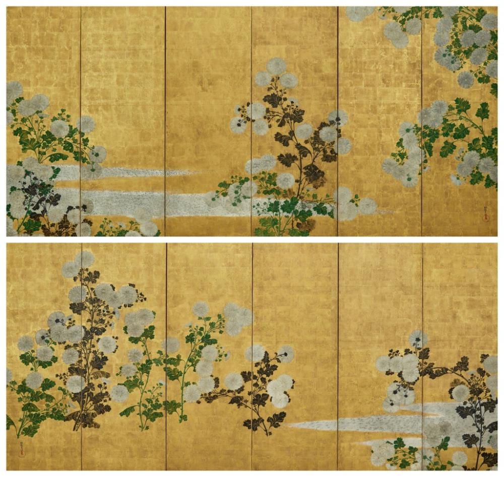 Ogata Korin comparable auction result: ogata korin 1658 1716 chrysanthemums edo period early 18th century 18