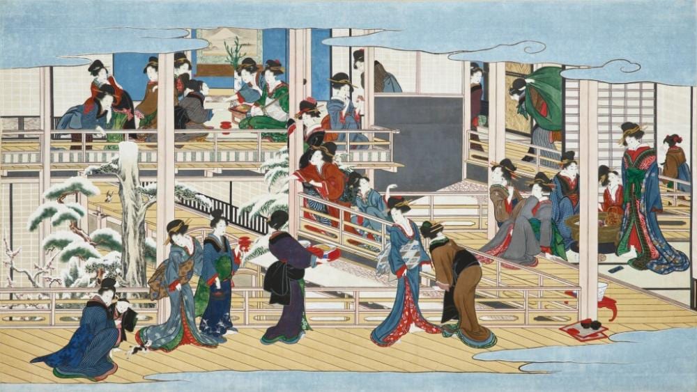 Kitagawa Utamaro (1754-1806), Fukagawa in Snow (Fukagawa no yuki), Edo period, early 19th century | 喜多川歌麿　深川の雪　江戸時代　19世紀初頭 comparable sale