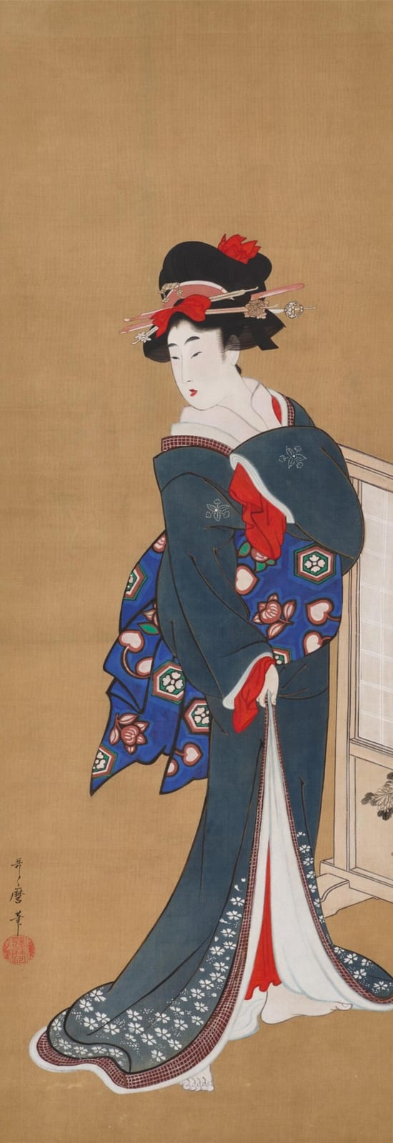 Kitagawa Utamaro (1754-1806), Standing geisha, Edo period, early 19th century | 喜多川歌麿　芸妓図　江戸時代中期　19世紀初頭 comparable sale