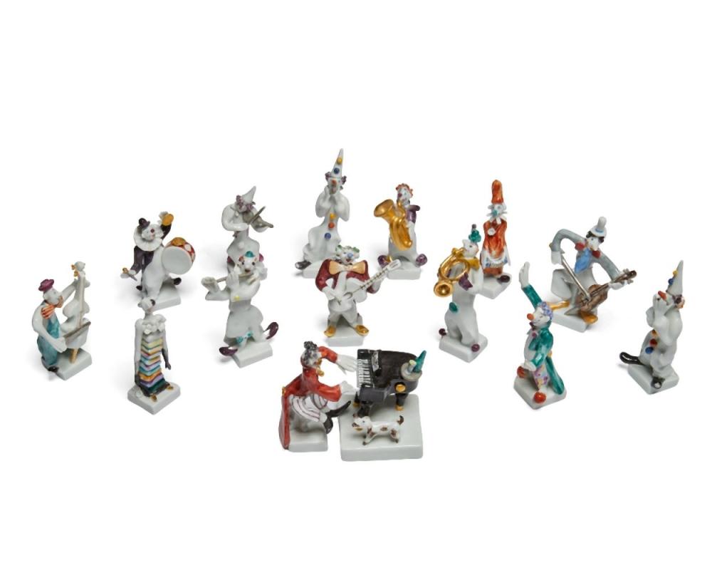 Peder (1868) Knudsen comparable auction result: fifteen meissen porcelain miniature clown musicians after the models by pe