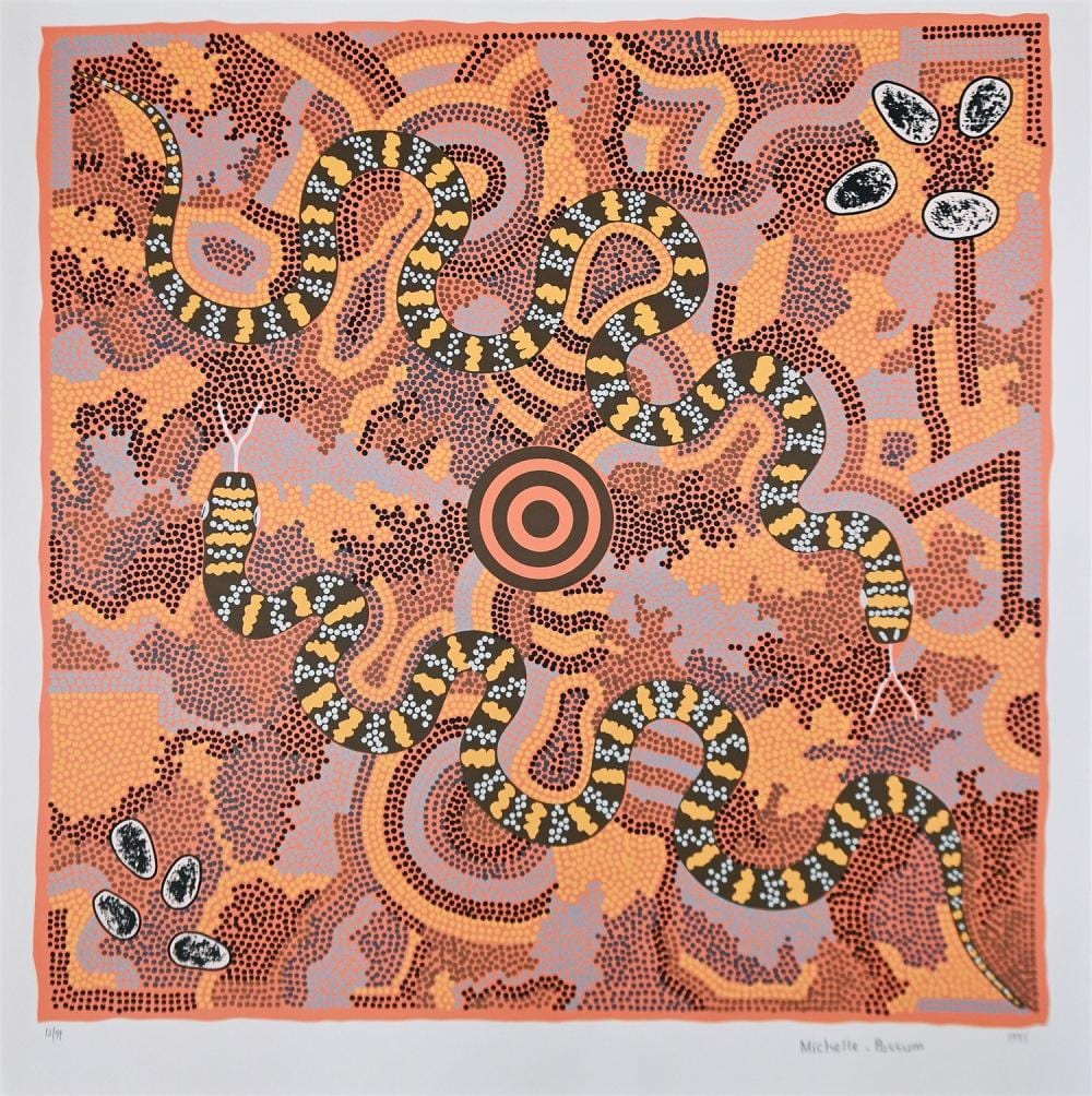 MICHELLE POSSUM NUNGURRAYI, TWO SNAKE DREAMING 1995, sold by Leonard Joel, lot 4194 — auction record photograph