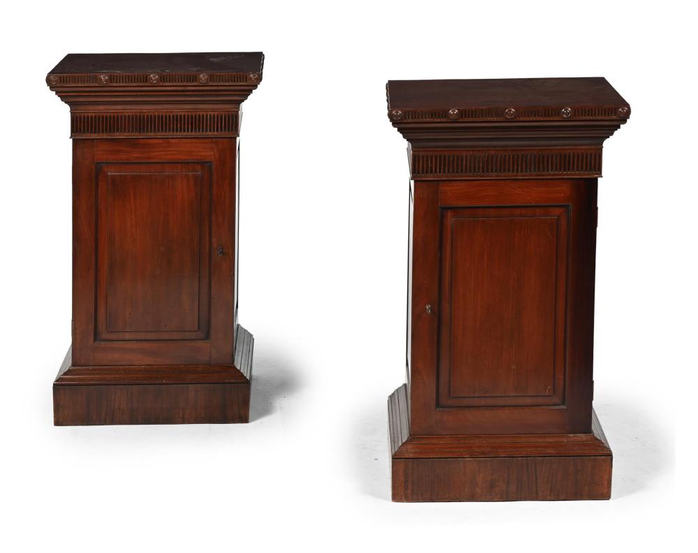 A PAIR OF MAHOGANY PEDESTAL CUPBOARDS, IN GEORGE III STYLE, 19TH CENTURY sold by Dreweatts 1759 Fine Sales, lot 143 — auction record photograph