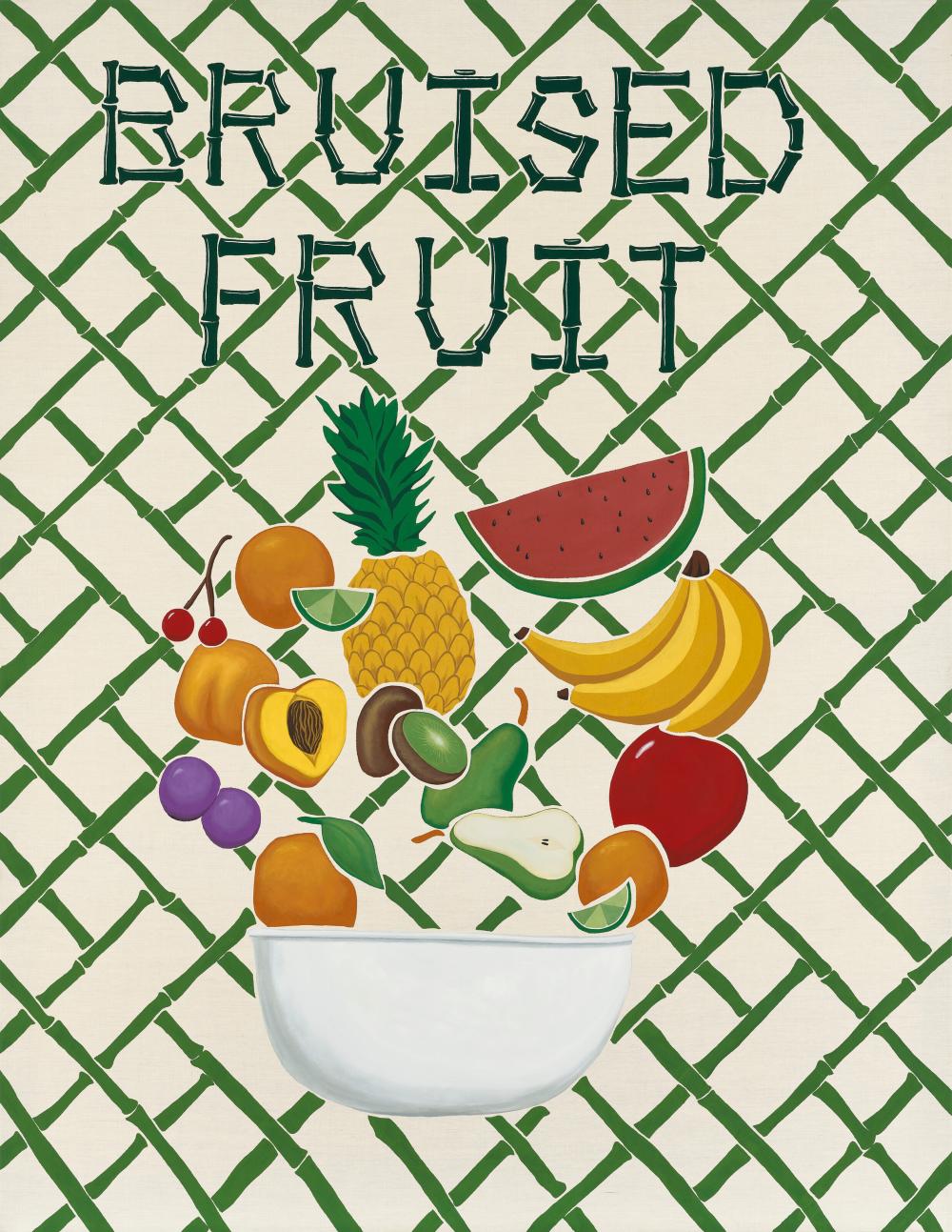 Joel Mesler comparable auction result: joel mesler b 1974 untitled bruised fruit pigment on linen213 4 x 16