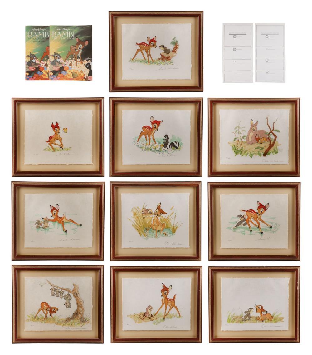 BAMBI (1942) - Complete Set of 10 Framed Signed Lithographs sold by Propstore London, lot 2086 — auction record photograph