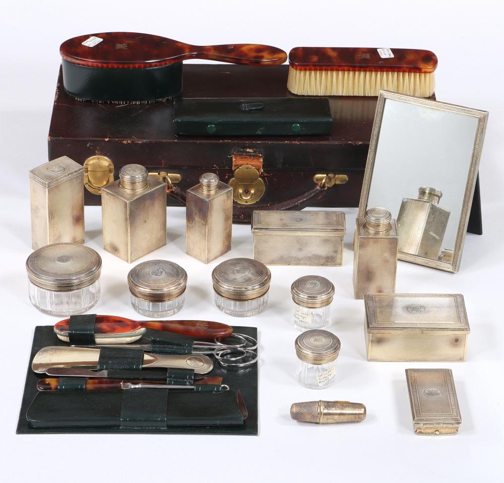French Sterling Silver Travel Vanity Set from the Andy Warhol Collection, made by Gustave Keller, Paris, c. 1881-1922 sold by South Bay Auctions Inc, lot 99 — auction record photograph