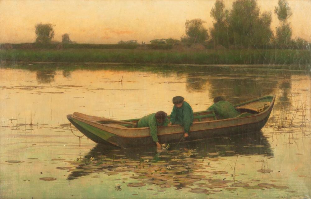 Alexander Harrison comparable auction result: thomas alexander harrison american 1853 1930 picking waterlilies