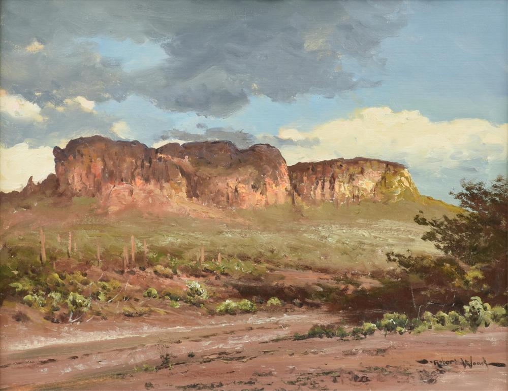 Robert Wood comparable auction result: robert wood british american 1889 1979 superstitious mountain 20th century 13 5 8 x 17 5 8 in 34 6 x 44 8 cm frame 22 1 4 x 26 3 8 in 56 5 x 67 cm