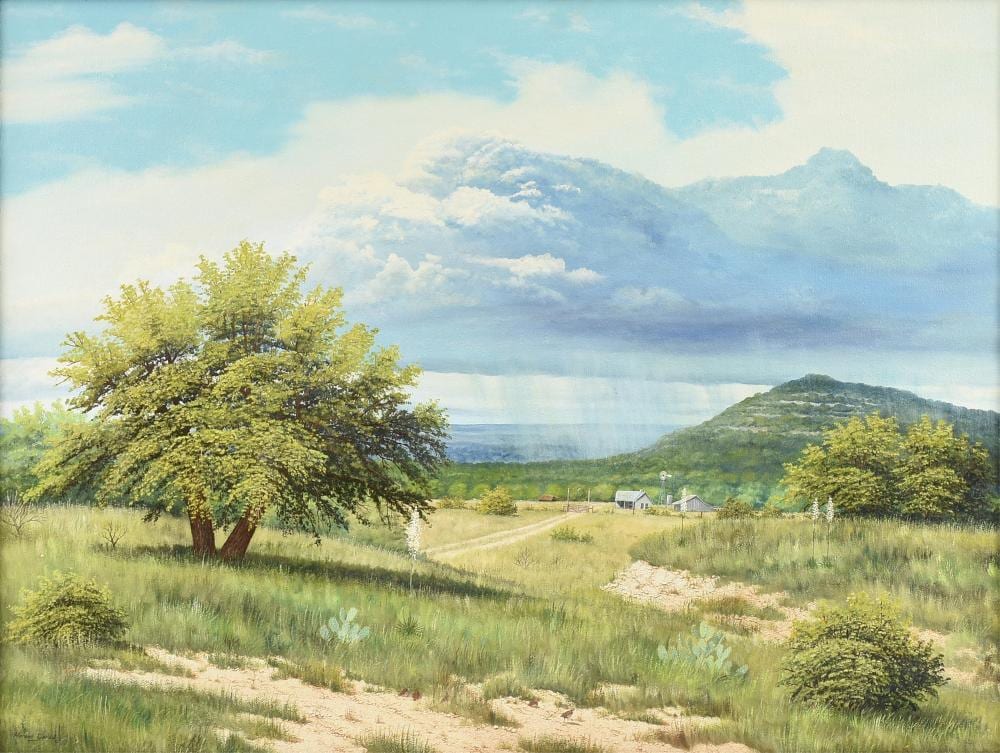 Manuel Garza comparable auction result: manuel garza american texas b 1940 rain in the hill country circa 1970 30 x 40 in 76 2 x 101 6 cm frame 35 x 44 3 4 in 88 9 x 113 7 cm