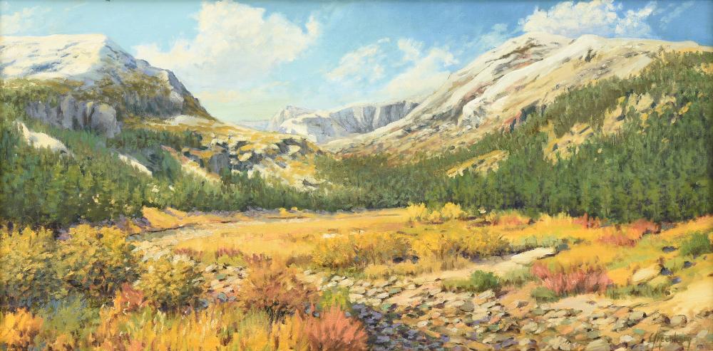 Jerry Greenberg comparable auction result: jerry greenberg american texas b 1946 dry summer 21st century 18 x 34 in 45 7 x 86 4 cm frame 25 1 2 x 43 1 2 in 64 8 x 110 5 cm