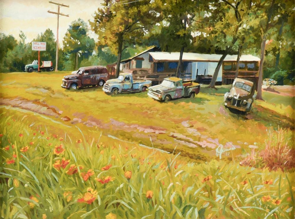 Lee Jamison comparable auction result: lee jamison american texas b 1957 hilltop icehouse 2017 18 x 24 in 45 7 x 61 cm frame 24 1 8 x 30 1 8 in 61 3 x 76 5 cm