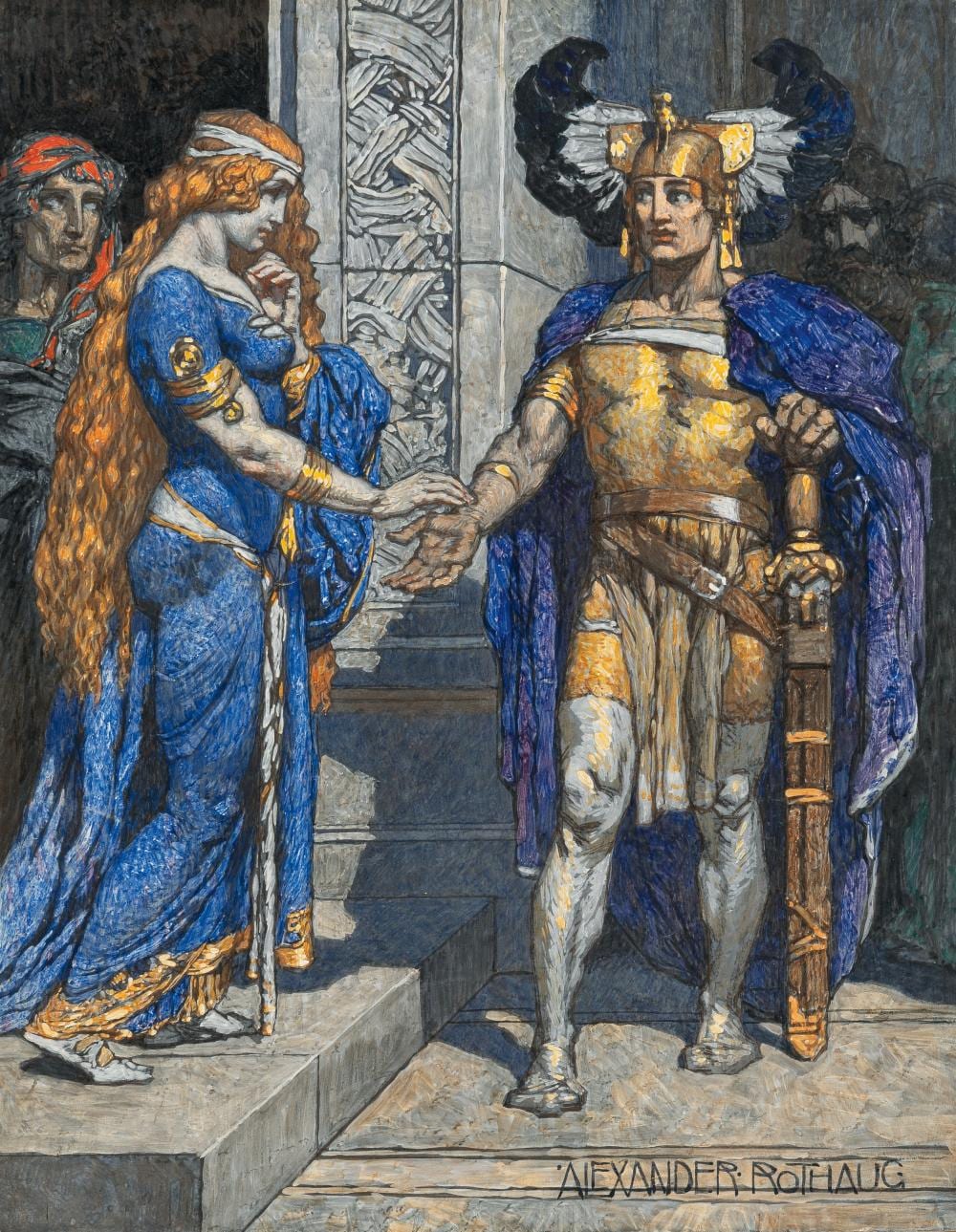 Alexander Rothaug comparable auction result: alexander rothaug 1870 wien 1946 siegfried und krimhildes erste begegnung siegfried und krimhildes erste begegnung siegfried and krimhilde s first encounter