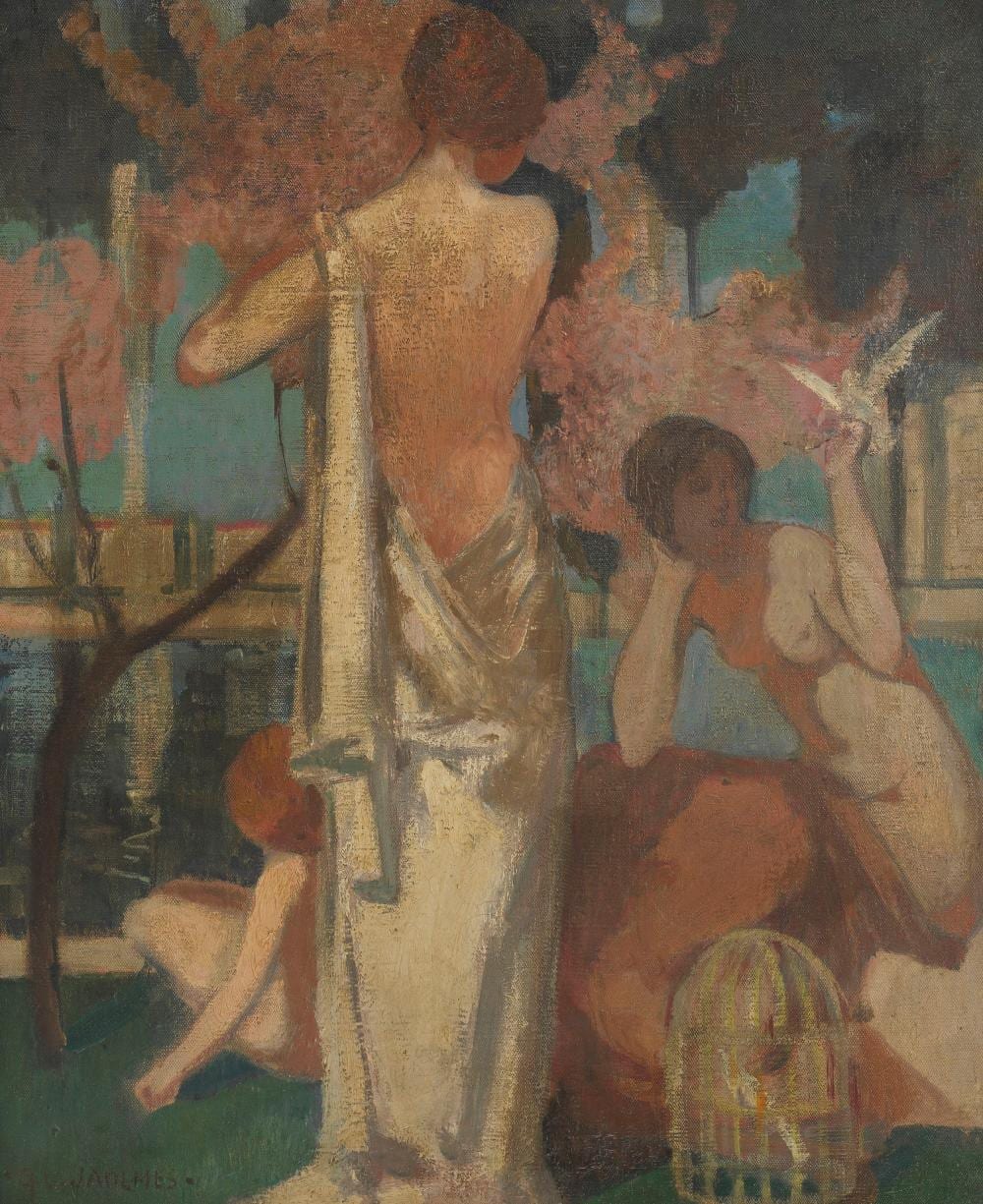 Gustave Jaulmes comparable auction result: gustave louis jaulmes 1873 1959 jeunes femmes aux colombes huile sur toile sign e 72x58 5 cm p