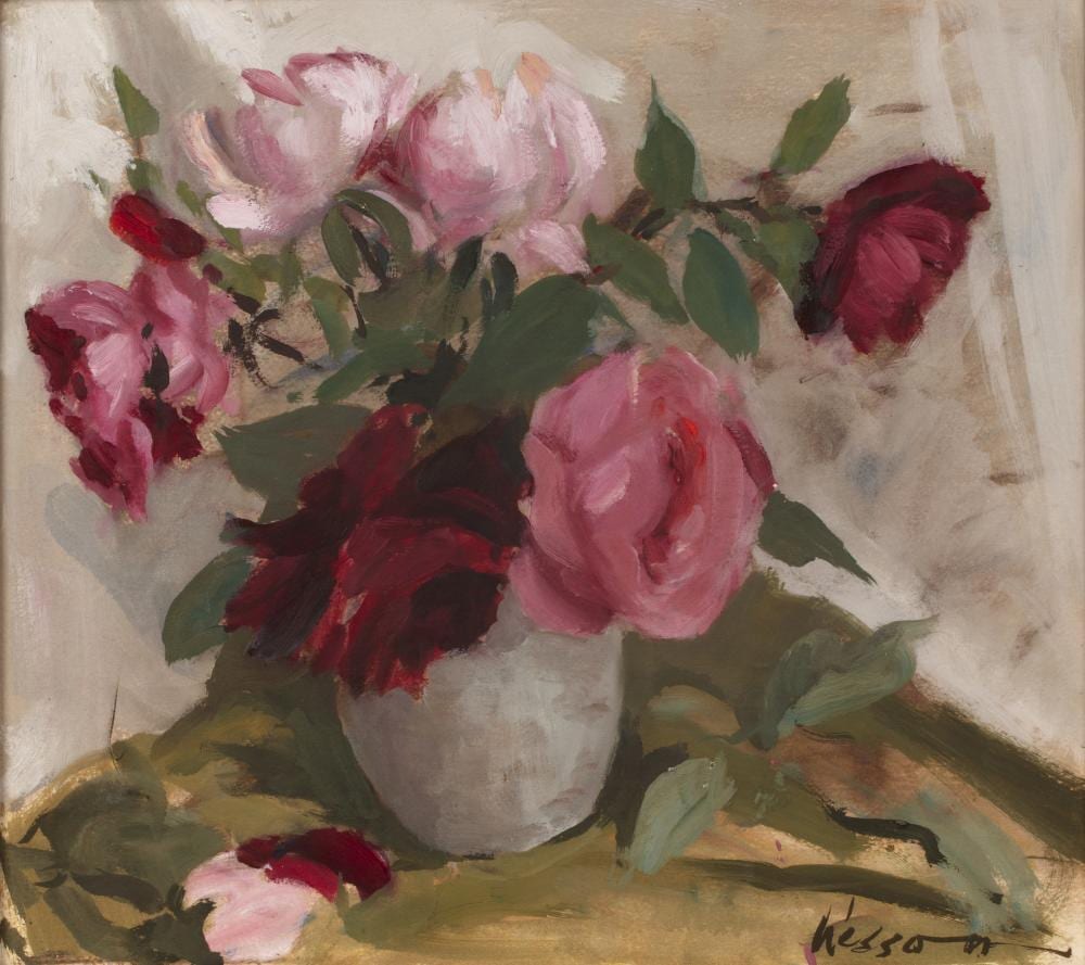 Edward Wesson comparable auction result: edward wesson 1910 1983 study of roses watercolour signed lower right 34cm x 39cm