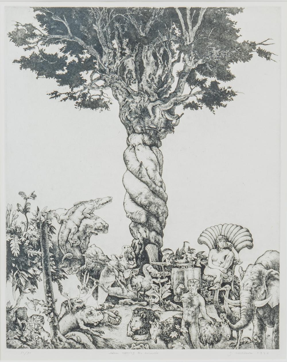 Stan Washburn comparable auction result: stan washburn b 1943 adam naming the animals 1974 etching numbered 51 90 signed lower right 40cm x 32cm