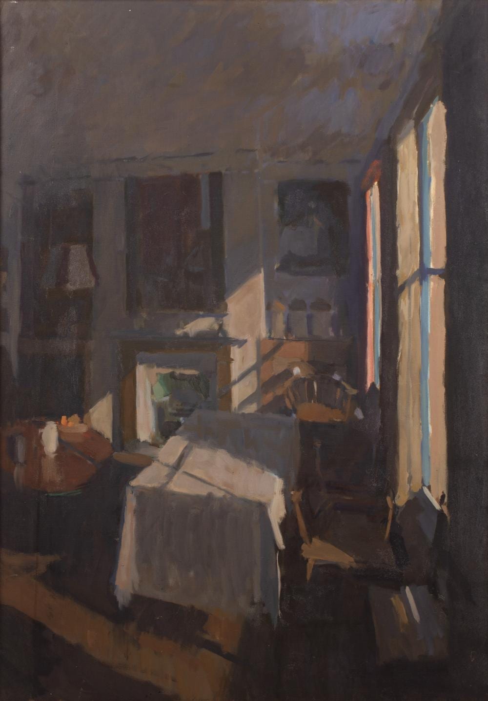 David Woodford comparable auction result: david woodford b 1938 interior with table oil on canvas unsigned 110cm x 76cm