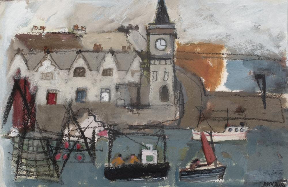 Daphne McClure comparable auction result: daphne mcclure b 1930 harbour scene mixed media on paper signed lower right 31 5cm x 48 5cm
