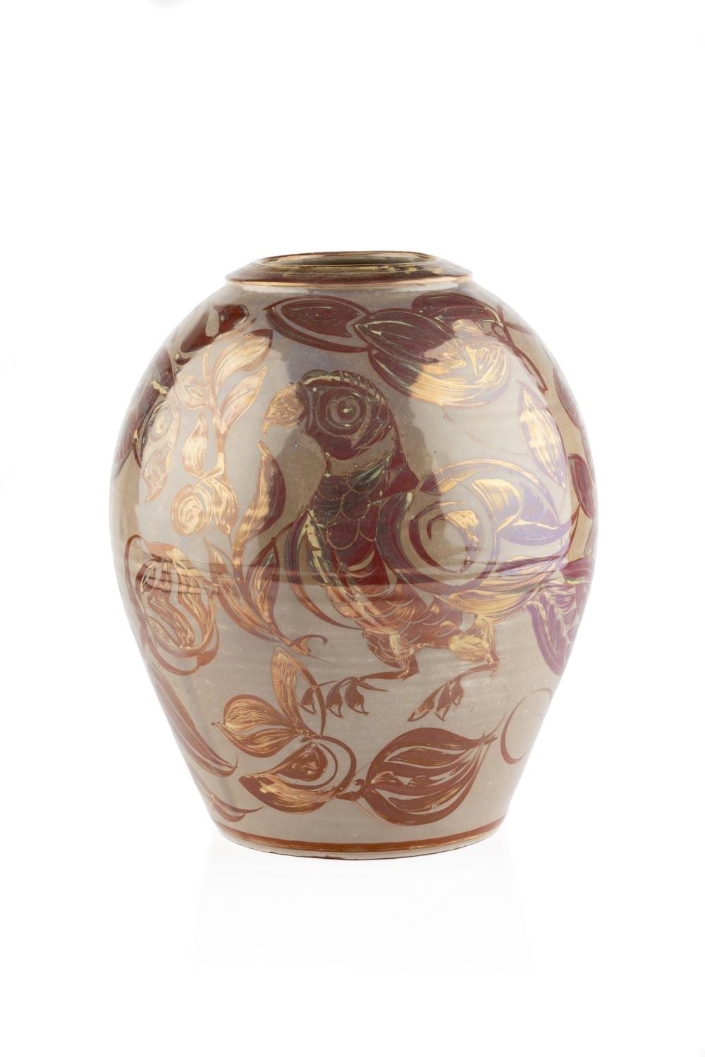 Alan Caiger-Smith comparable auction result: alan caiger smith 1930 2020 at aldermaston pottery vase 1974 tin glazed earthenware decorated with multiple birds in red glaze signed and dated to the base 28cm high