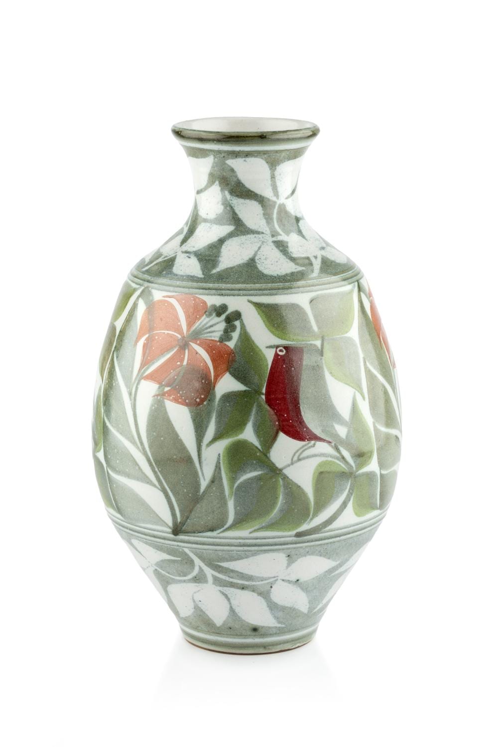 laurence mcgowan b 1942 vase 1995 stoneware decorated with birds and leaves signed and dated to the base 26cm high · Mallams · 2025-12-11 Laurence McGowan comparable auction result: laurence mcgowan b 1942 vase 1995 stoneware decorated with birds and leaves signed and dated to the base 26cm high