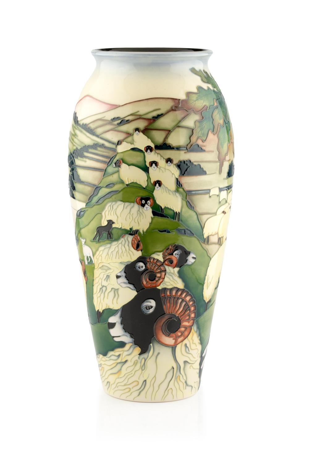 Philip Gibson comparable auction result: philip gibson for moorcroft pottery large vase swaledale pattern with impressed marks to the base 36cm high