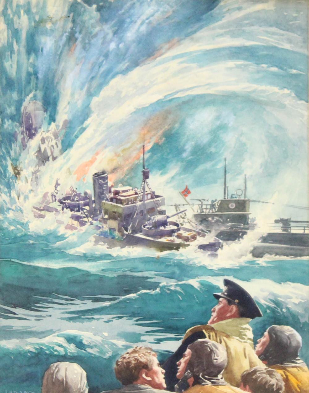 Percy Leason comparable auction result: percy leason action at sea watercolor