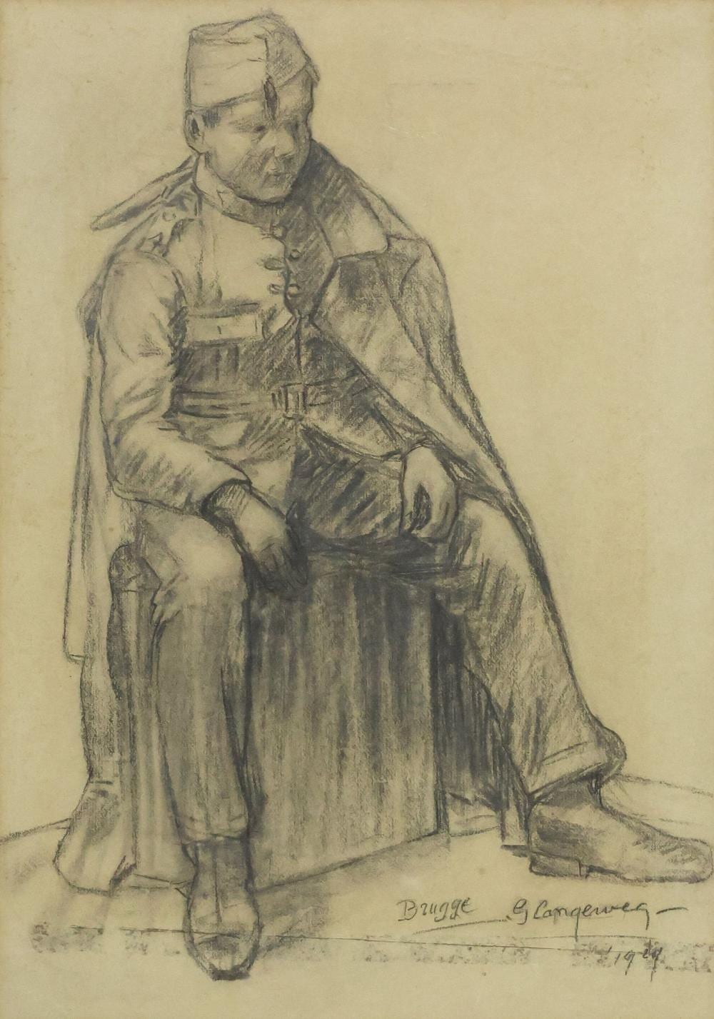 Ger Langeweg comparable auction result: ger langeweg 1891 1970 charcoal drawing on paper seated soldier