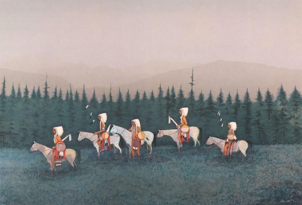 kevin red star b 1943 lithograph return of small crow war party 34 x 45 · Austin Auction Gallery · 2025-12-06 Kevin Red Star comparable auction result: kevin red star b 1943 lithograph return of small crow war party 34 x 45