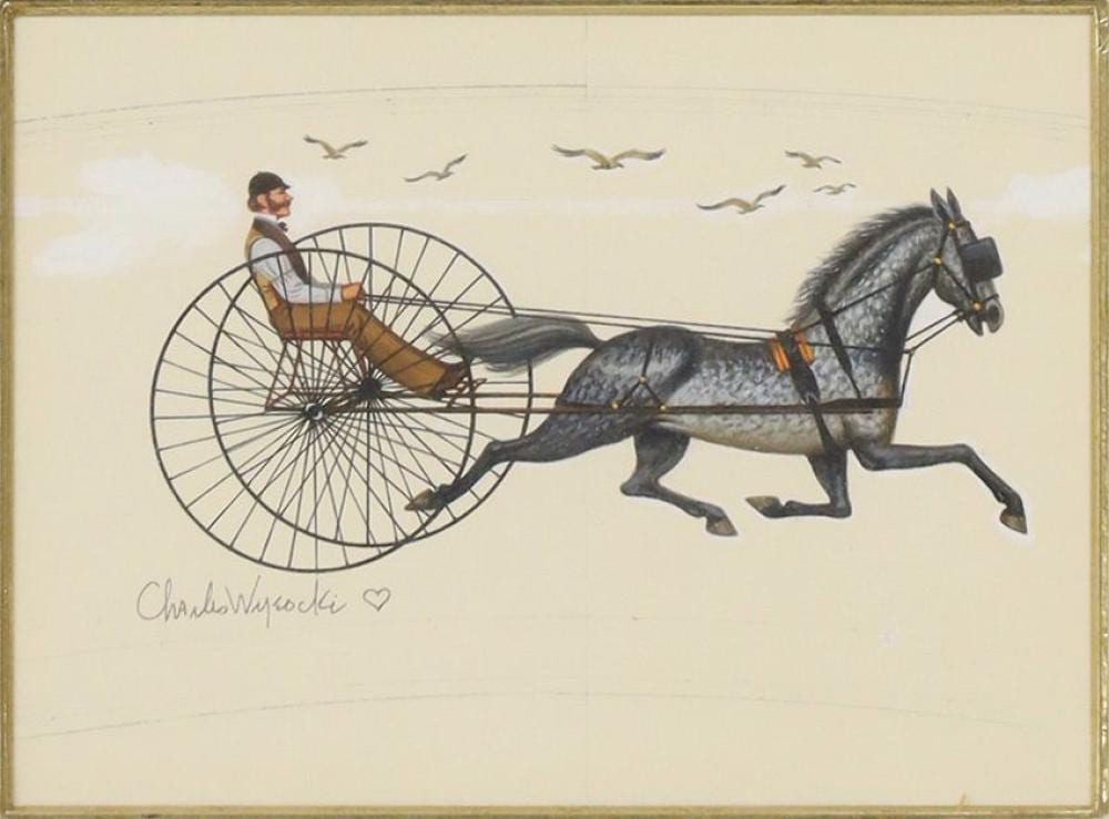 Charles Wysocki comparable auction result: charles wysocki 1928 2002 painting man in horse drawn cart
