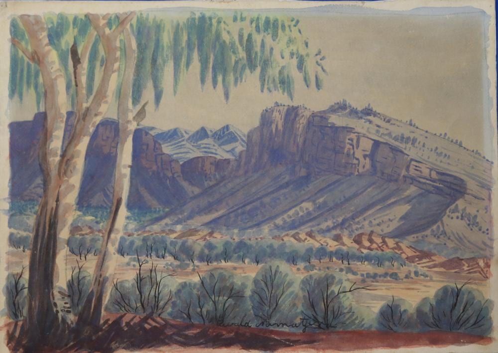 Ewald Namatjira comparable auction result: ewald namatjira hermannsburg watercolour signed lower centre approx 38cm by 26cm unframed