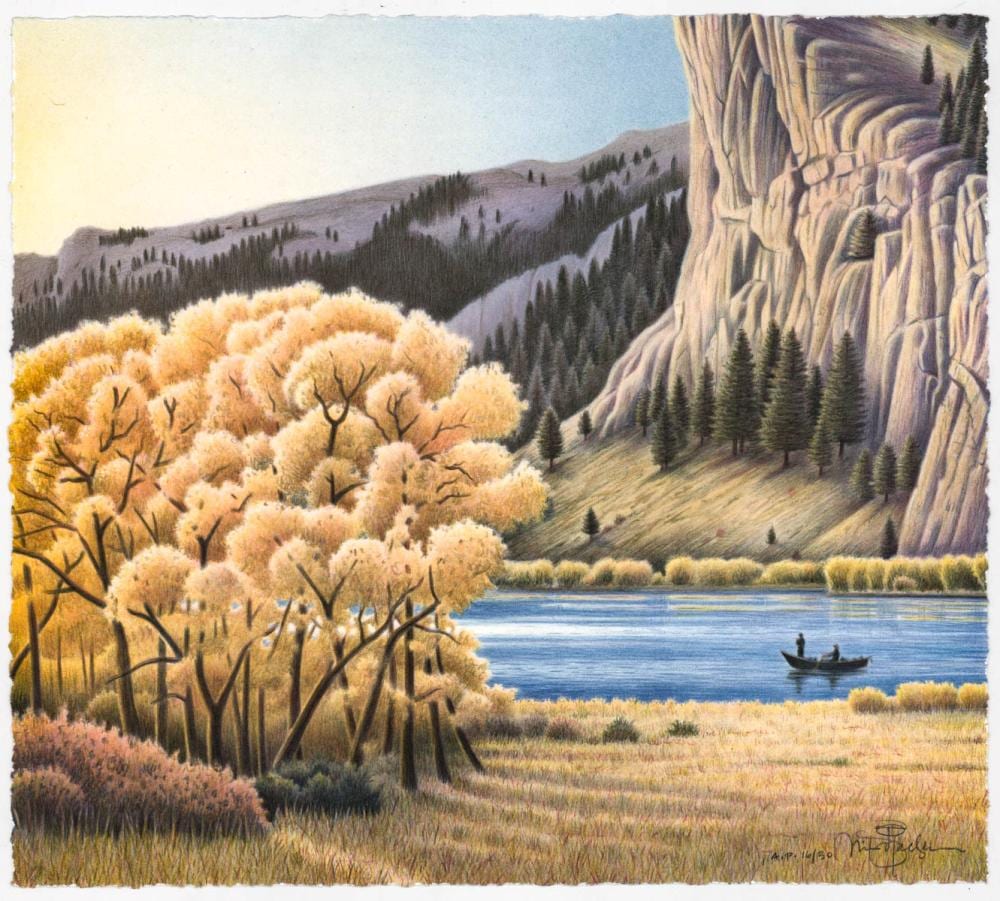 Monte Dolack comparable auction result: monte dolack s n lithograph missoula river gold