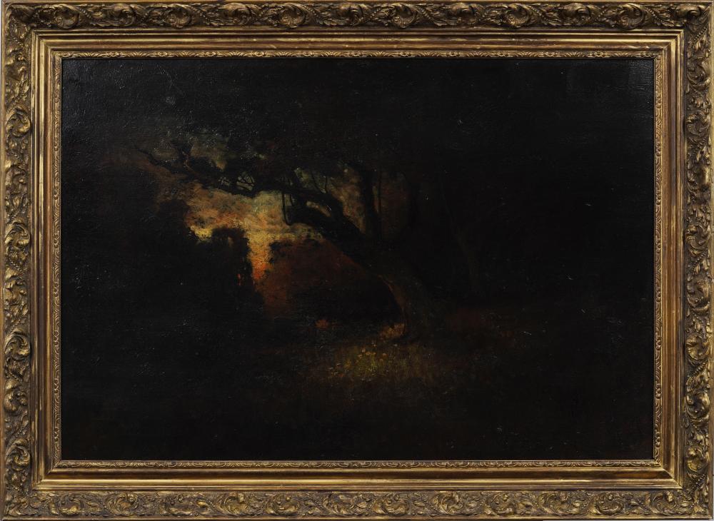 George William Whitaker comparable auction result: george william whitaker 1841 1916 sunset in forest antique american landscape oil painting