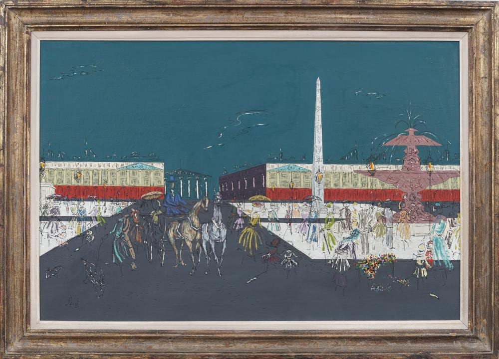 janine janet 1913 2000 vintage french modernist paris street scene large framed oil painting · Curated Gallery Auctions · 2025-12-07 Janine Janet comparable auction result: janine janet 1913 2000 vintage french modernist paris street scene large framed oil painting