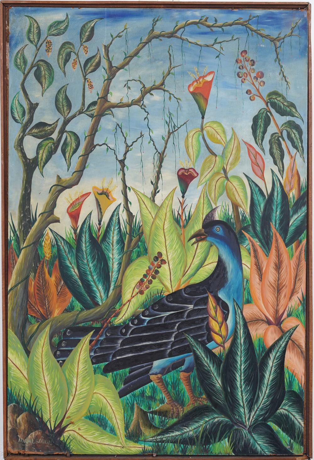 Adam Leontus comparable auction result: adam leontus 1928 1986 vintage haitian modernist tropical bird portrait framed oil painting