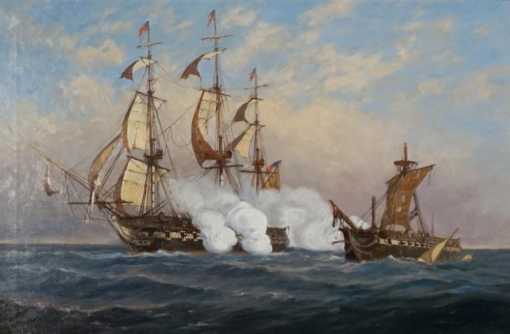 C. Myron Clark comparable auction result: c myron clark american 1876 1925 the last wallop uss constitution and the hms java oil on canvas 16 x 24 in 40 6 x 61 cm frame 24 x 31 in 61 x 78 7 cm