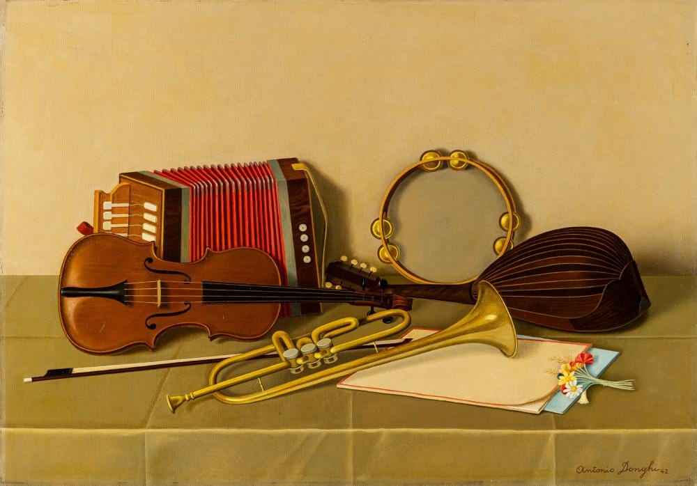 Antonio Donghi comparable auction result: antonio donghi 1897 roma 1963 roma strumenti musicali
