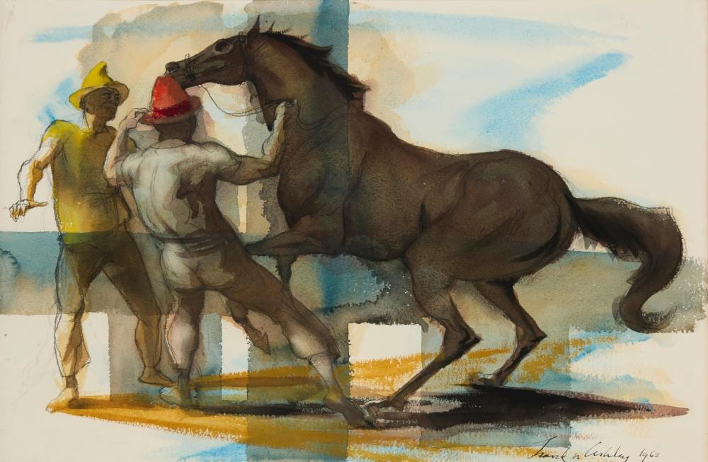 Frank Nelson Ashley comparable auction result: frank nelson ashley 1920 2007 two exercise boys and frisky horse 1962