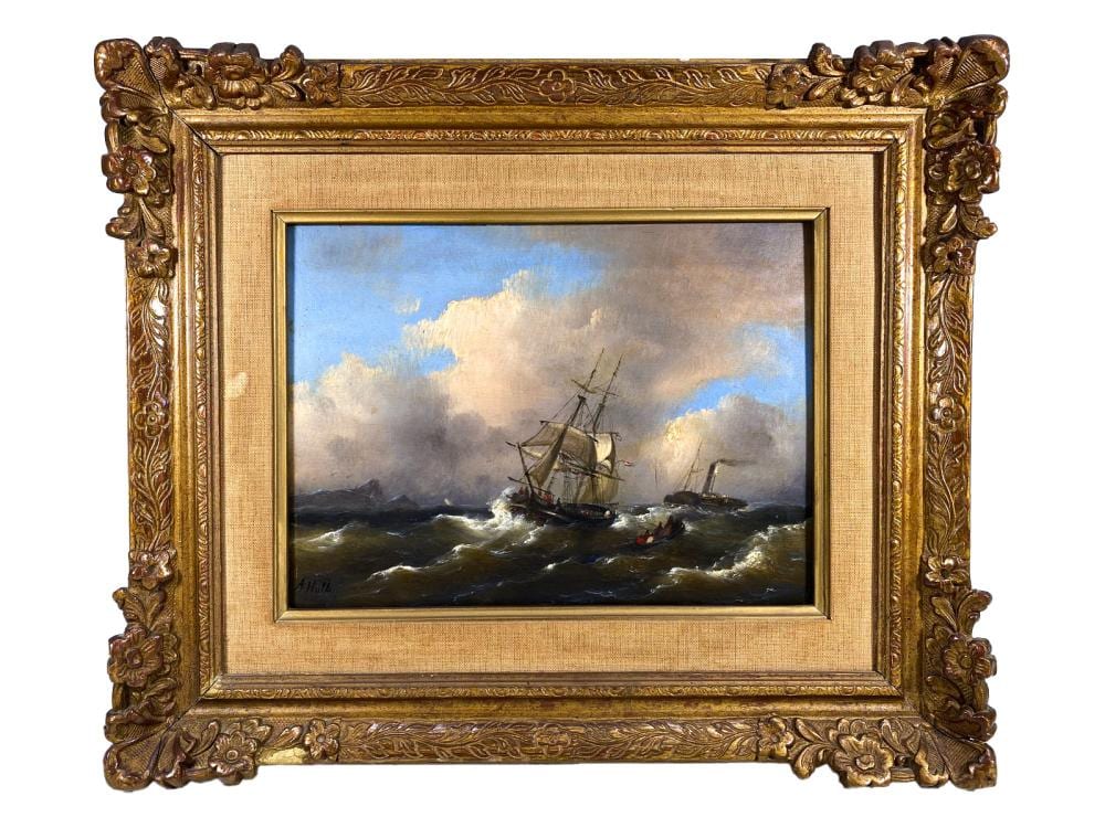 Abraham Hulk comparable auction result: seascape oil on wood after abraham hulk signed