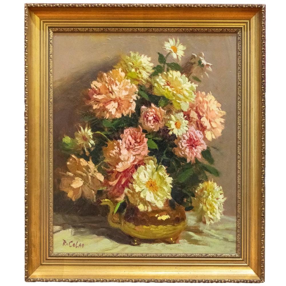 Rudolph Colao comparable auction result: rudolph colao american 1927 2014 floral oil on board signed lower left brbrimage 23 03 h x 19 09 w 58 5 x 48 5 cm over