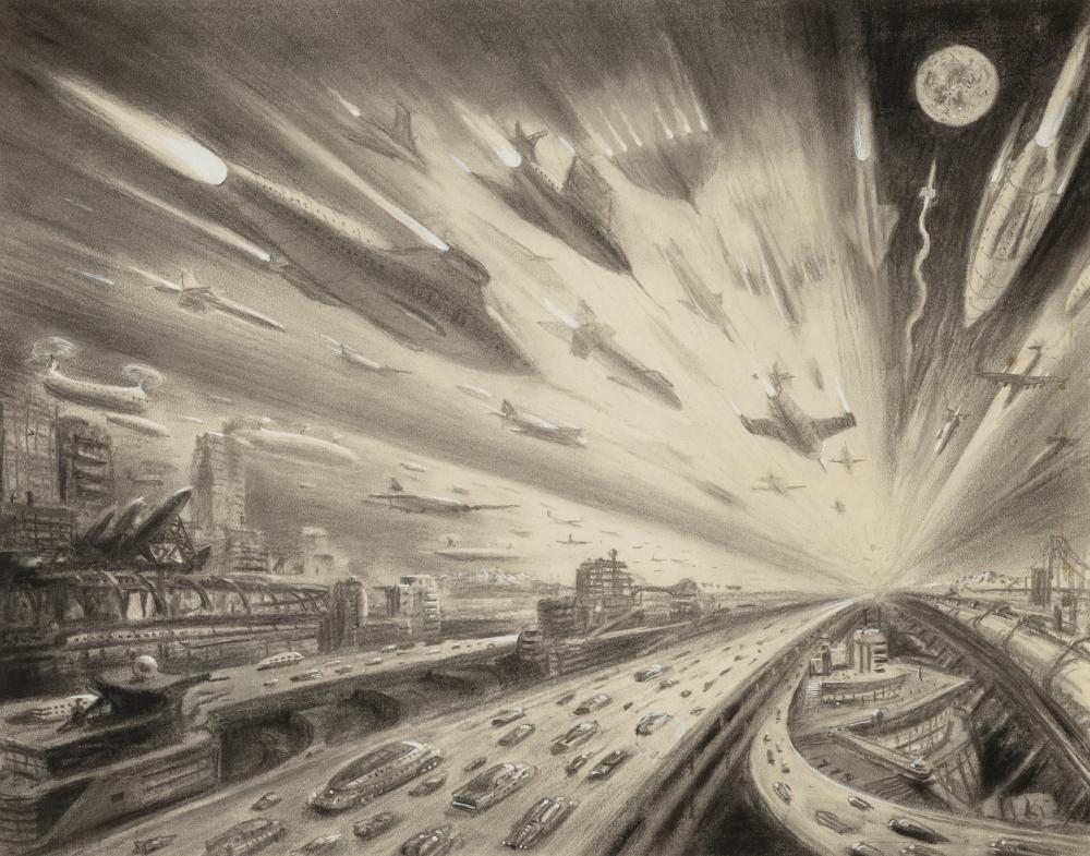 Alexander Leydenfrost comparable auction result: alexander leydenfrost 1888 1961 city of the future rush hour 17 x 21