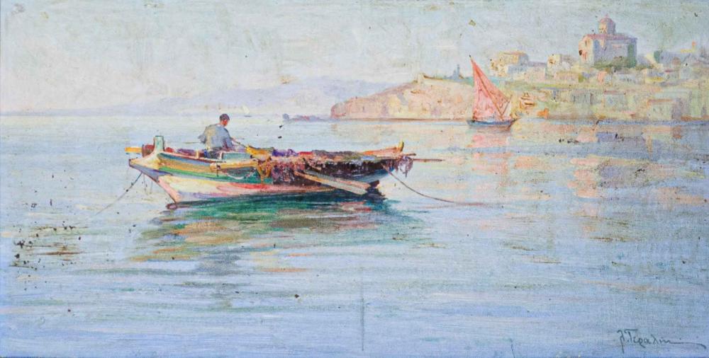 Loukas Geralis comparable auction result: loucas geralis fishing boat at rest