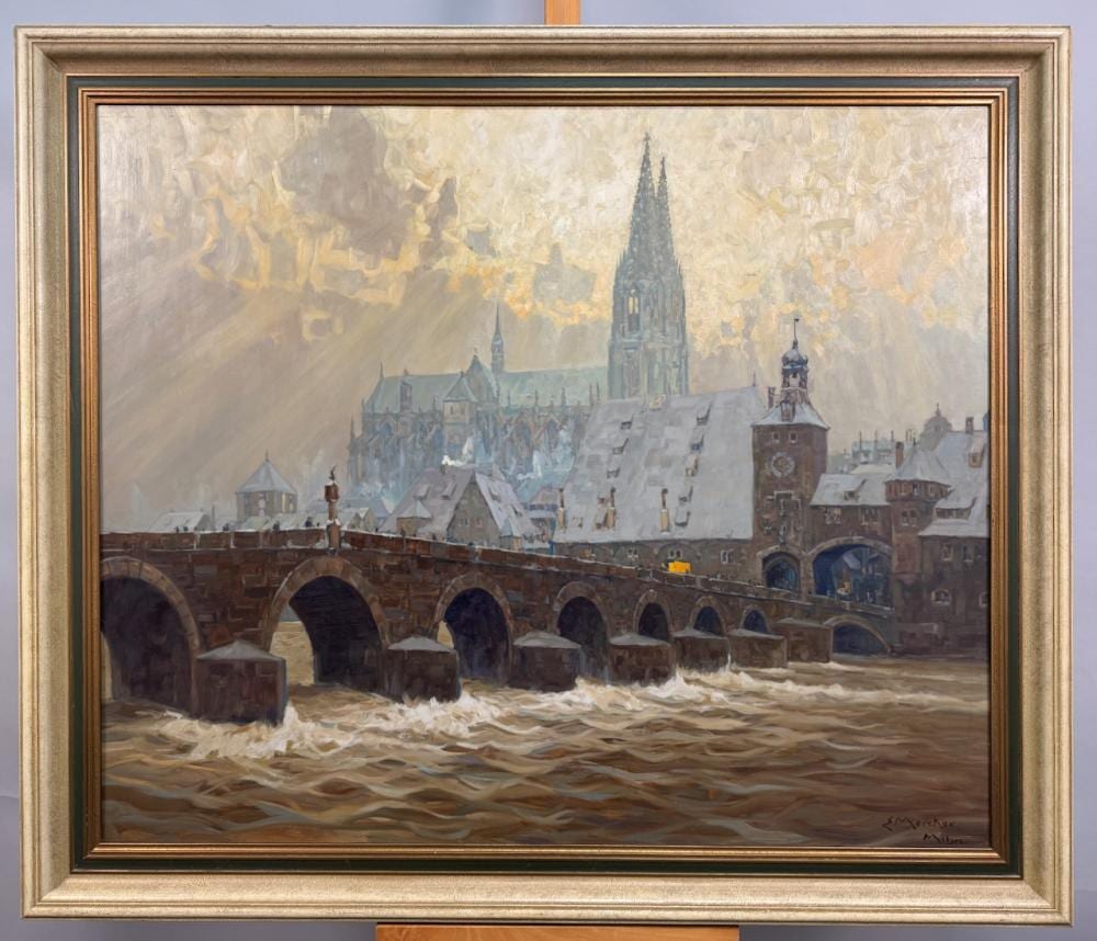 Erich Mercker comparable auction result: erich mercker 1891 zabern 1973 m nchen lgem lde blick auf regensburg erich mercker 1891 zabern 1973 munich oil painting view of regensburg