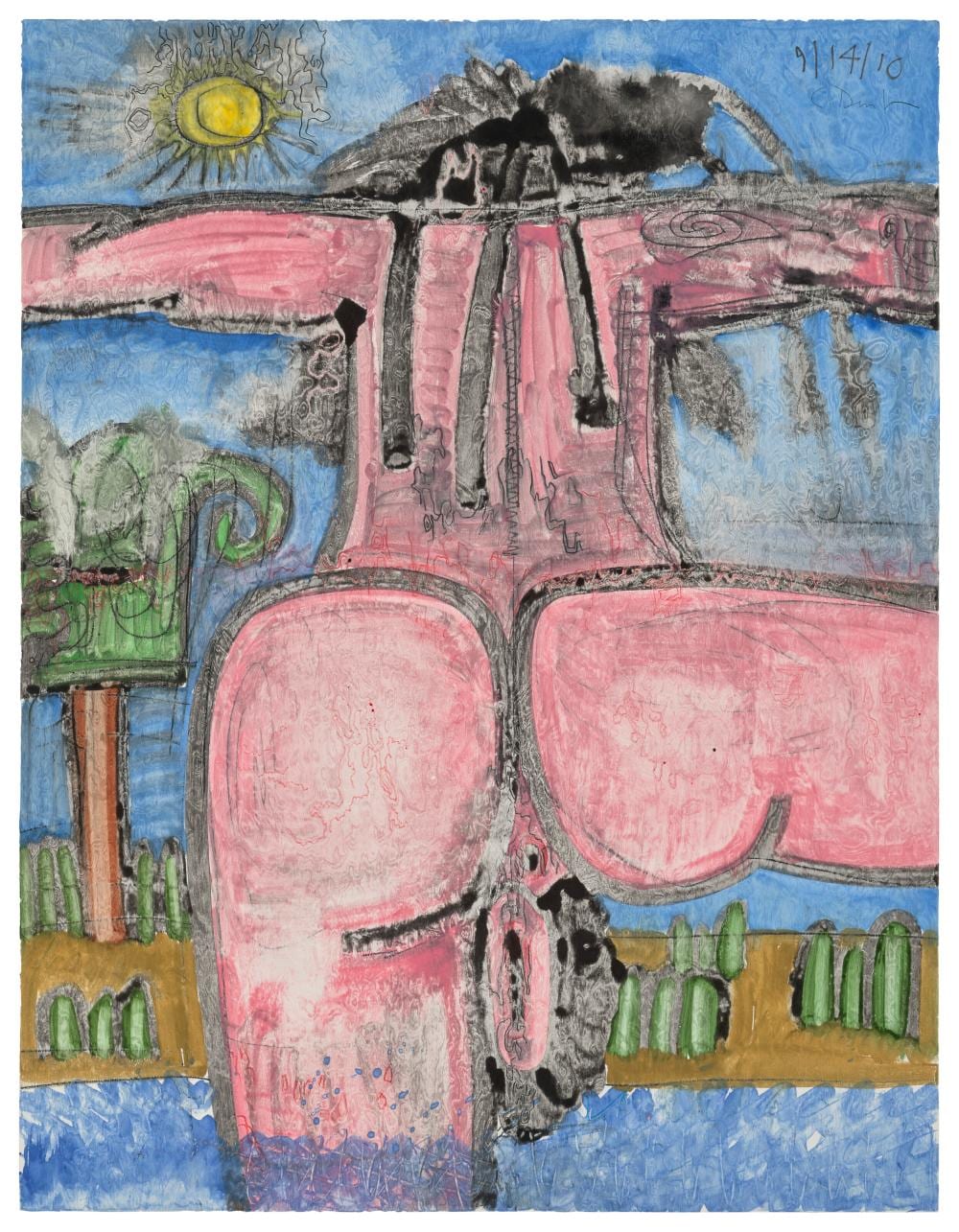 Carroll Dunham comparable auction result: carroll dunham b 1949 untitled 9 14 10 monotype in watercolor and gr