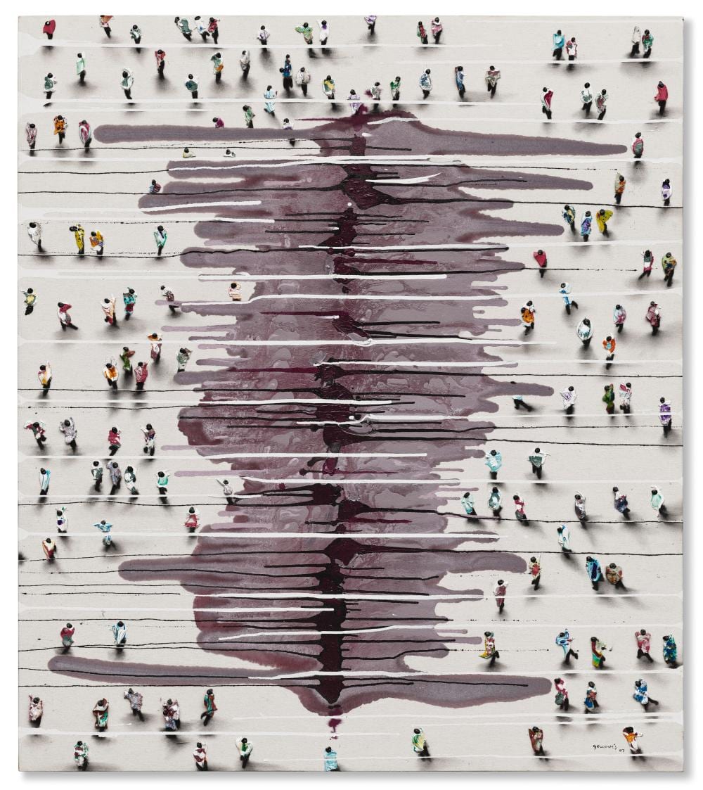 Juan Genovés comparable auction result: juan genov s 19302 2020 transversal acrylic on canvas stretched over bo