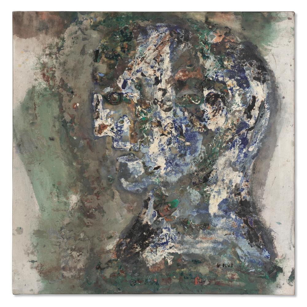 leon golub 1922 2004 head i oil on canvas31 1 8 x 31 1 8 in 79 1 x 79 · Christie's · 2025-12-16 Leon Albert Golub comparable auction result: leon golub 1922 2004 head i oil on canvas31 1 8 x 31 1 8 in 79 1 x 79