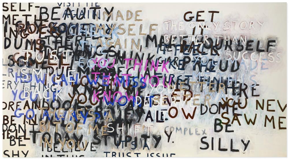 Sean Landers comparable auction result: sean landers b 1962 just smile back oil on linen72 x 132 in 182 9