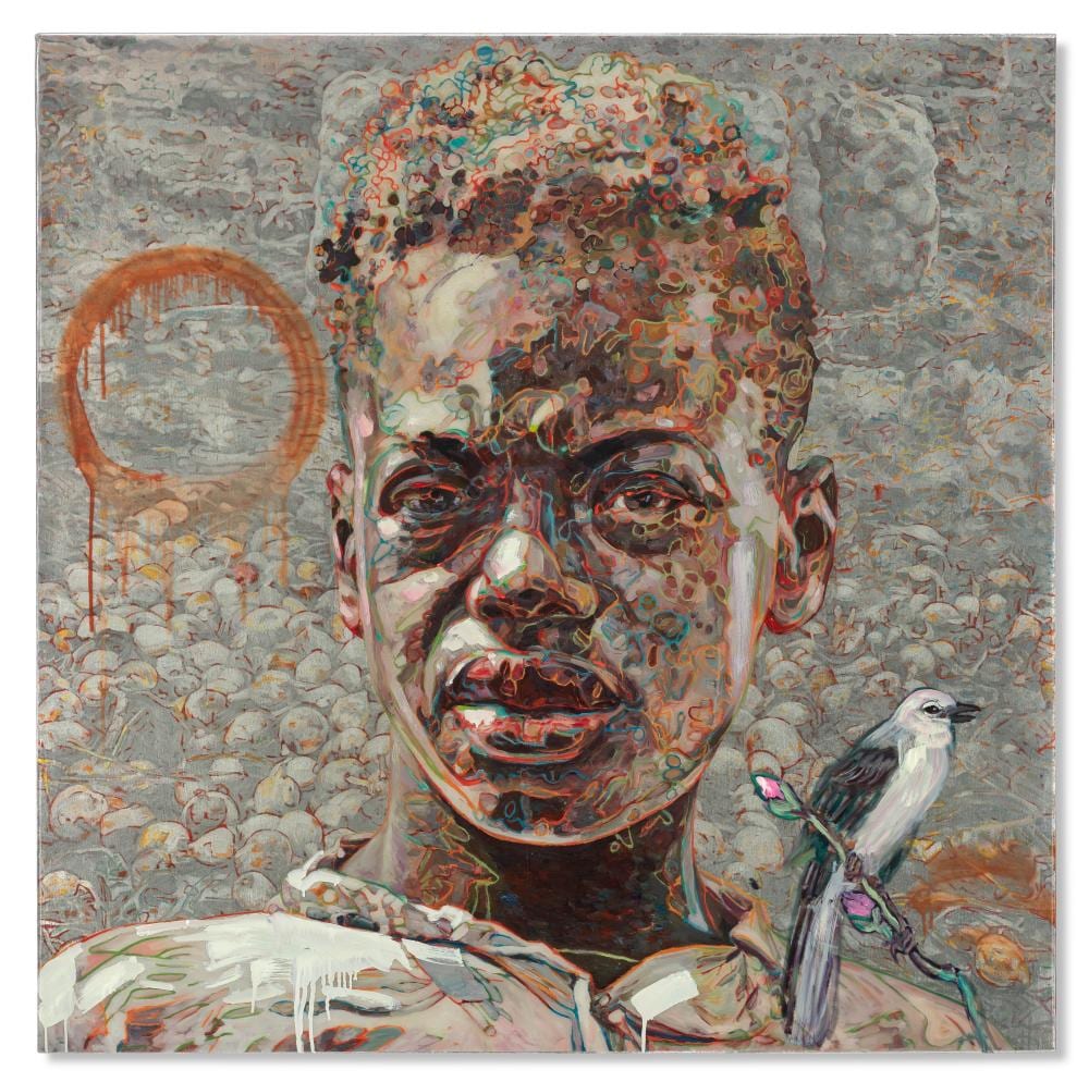 Hung Liu comparable auction result: hung liu 1948 2021 mississippi in silver oil and resin on wood panel41