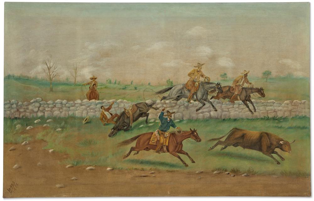 Ernesto Icaza comparable auction result: ernesto icaza 1866 1935 enlazando al toro oil on canvas32 x 37 1 8 in