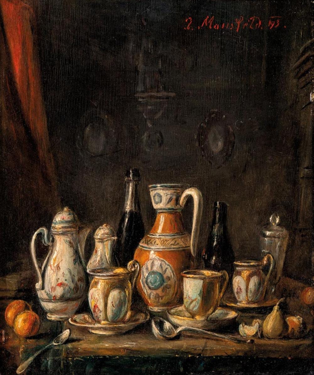Josef (1819) Mansfeld comparable auction result: josef mansfeld vienna 1819 1894 table still life 1893