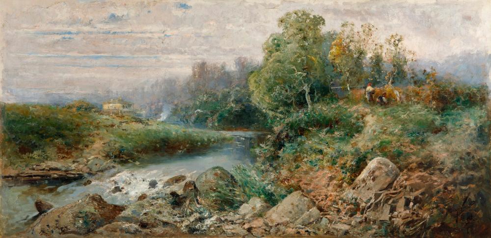 José Navarro Llorens comparable auction result: jos navarro llorens valencia 1867 1923 landscape with river oil on canvas signed in lower right corner
